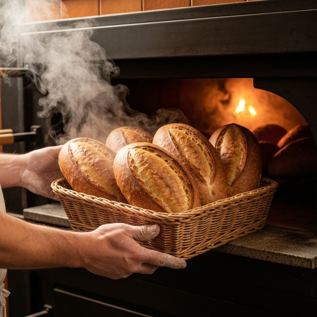 Frisch gebackenes Brot in einer traditionellen Bäckerei